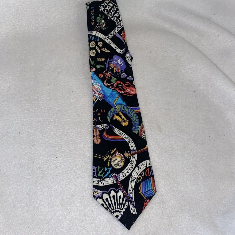 Silk New Orleans tie music notes Louisiana Mardi Gras NOLA 1993 Vintage southern